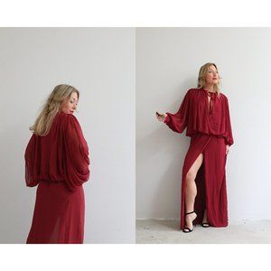 1980's Wayne Clarke Cranberry Chiffon Gown // Women's Size Extra Small to Small